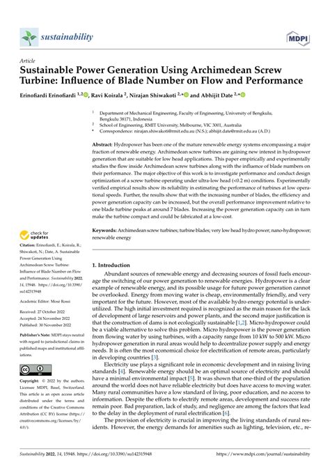 (PDF) Sustainable Power Generation Using Archimedean Screw Turbine ...