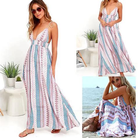 Women Ladies Summer Beach Dress Boho Sundress Sleeveless Strapless Belt ...