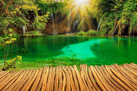 Plitvice Paradise: Sunshine over Waterfalls HD Wallpaper by Gaspar Janos