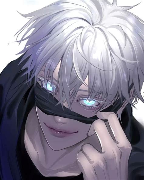 an anime character with white hair and blue eyes