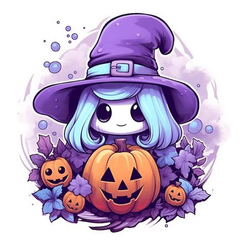 Premium AI Image | Happy Halloween Cute Kawaii Witch Pumpkin cartoon illustrator Baby Witch ...