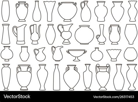 Outline vases and amphora collection Royalty Free Vector