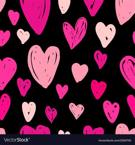 Abstract seamless pattern of pink hearts on black Vector Image