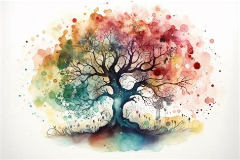 Premium AI Image | A painting of a tree with the colors of the rainbow.