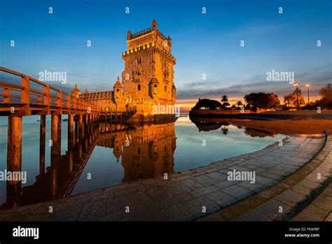 Belem Tower in Lisbon at sunset Stock Photo - Alamy