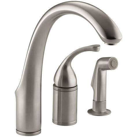 KOHLER Forte Single-Handle Standard Kitchen Faucet with Side Sprayer in Vibrant Brushed Nickel-K ...