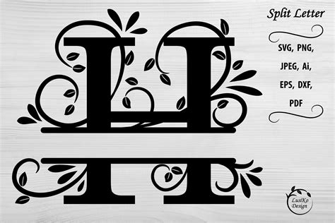 Letter H. Split monogram letter H. Floral alphabet SVG, DXF By LusiKo Design | TheHungryJPEG