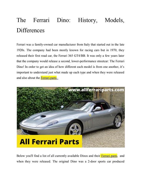 The Ferrari Dino: History, Models, Differences by allferrariparts09 - Issuu