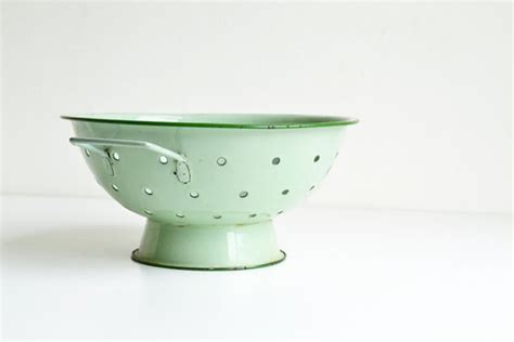 Enamel colander pale green small by itsvintageindeed on Etsy