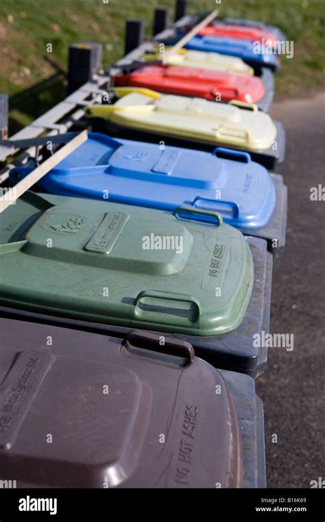 Row of Recycling bins shot in the UK Stock Photo - Alamy