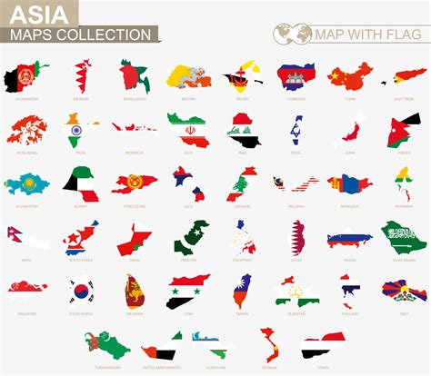 Map with flag Asian countries collection. 10288888 Vector Art at Vecteezy