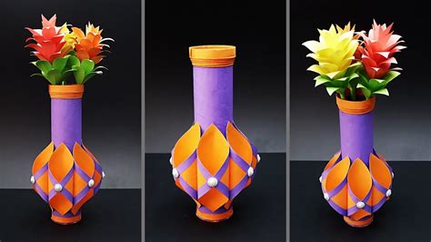 Easy Paper Flower Vase | How to Make a Paper Flower Vase At Home | Tissue Paper Roll Flower Vase