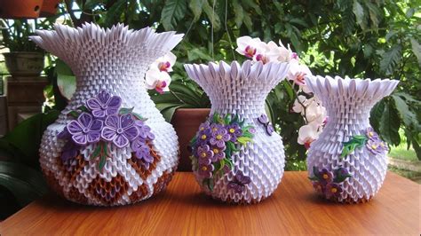 How To Make 3D Origami Flower Vase V10, DIY Paper Flower Vase Handmade Decoration