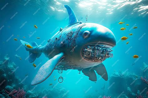 Premium Photo | Large robot mechanical fish in form of dolphin swimming ...