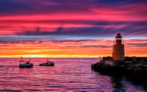 Wallpaper : boat, sunset, sea, reflection, sky, clouds, sunrise, evening, morning, tower, coast ...