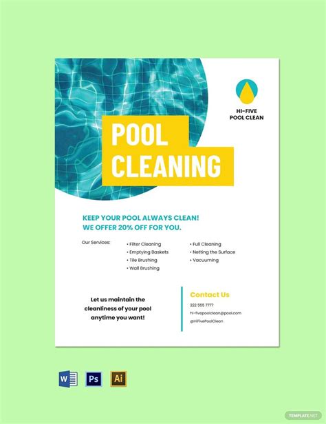 Pool Cleaning Service Flyer Template in PSD, Illustrator, Word, Pages ...