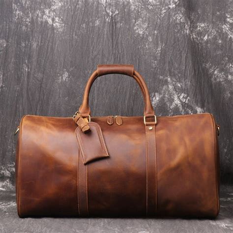 21 Leather Duffel Bag, Personalized Leather Travel Bag, Weekend Luggage Overnight Bag, Leather ...