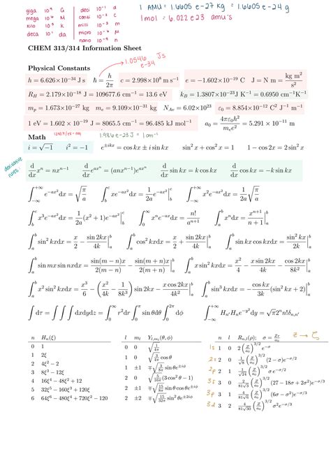 SOLUTION: Physical chemistry 1 equation sheet - Studypool