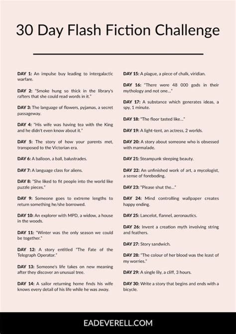 Flash Fiction Prompts - 100 Day Flash Fic Challenge