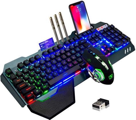 Wireless Gaming Keyboard and Mouse,Rainbow Backlit Rechargeable Keyboard Mouse with 3800mAh ...