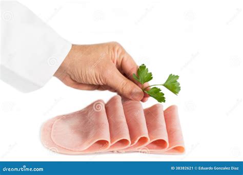 Thin slices of ham stock image. Image of sliced, meat - 38382621