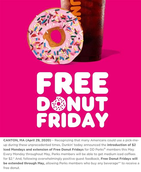 Free doughnut with your beverage Fridays at Dunkin Donuts #dunkin | The Coupons App®