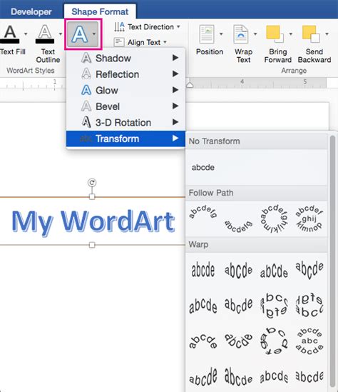 Change the shape of WordArt in Word | Create text, Words, Office word