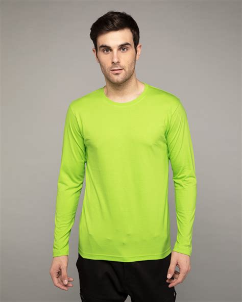 Buy Neon Green Plain Full Sleeve T-Shirt For Men Online India ...