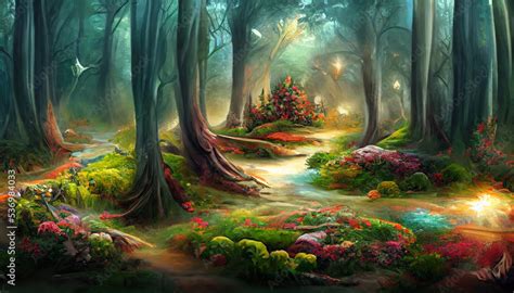 The Enchanted Forest of the Magic Natural Landscape and River Flow Background, Fairy Tale of the ...