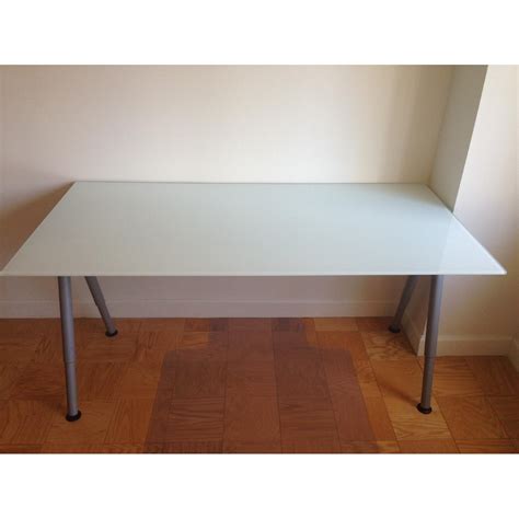 Ikea Galant Glass Top White Desk with Steel Frame - AptDeco