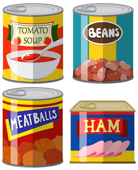 Free Vector | Four canned food on white background illustration