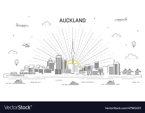 Auckland skyline line art Royalty Free Vector Image