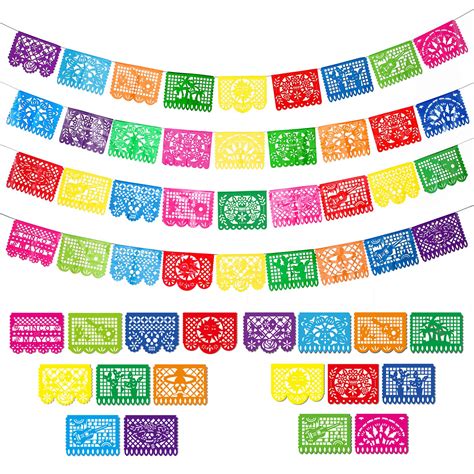 Buy 4 Packs Mexican Party Banner Large Plastic Papel Picado Banner Fiesta Plastic Banner Mexican ...