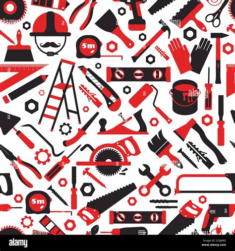 Construction and repair tools seamless pattern wallpaper. Carpentry flat surface icons ...