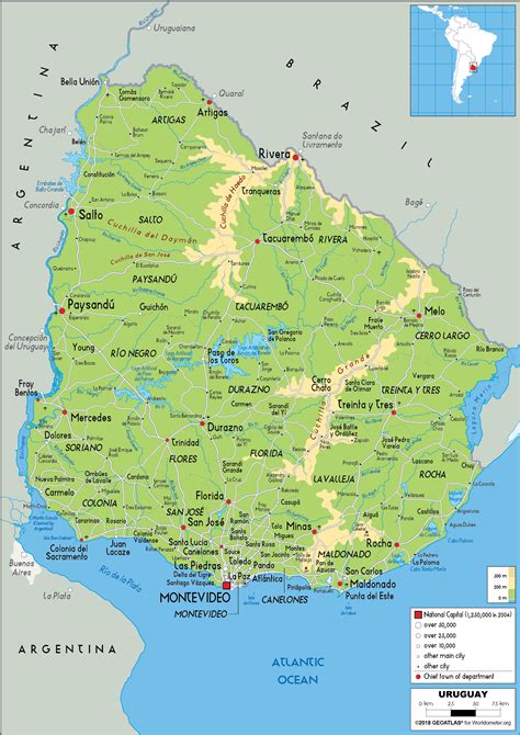 Large size Physical Map of Uruguay - Worldometer