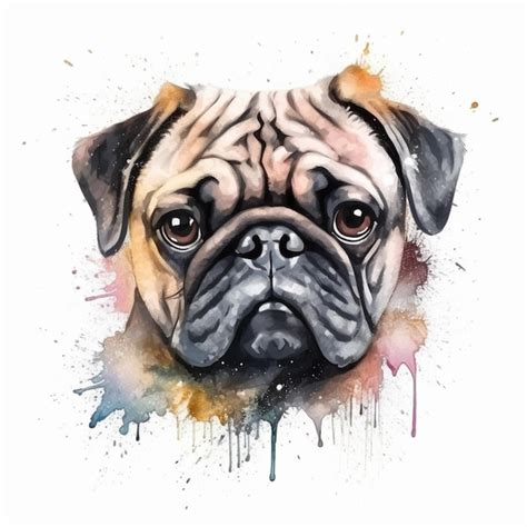 Premium AI Image | Watercolor illustration of a pug dog