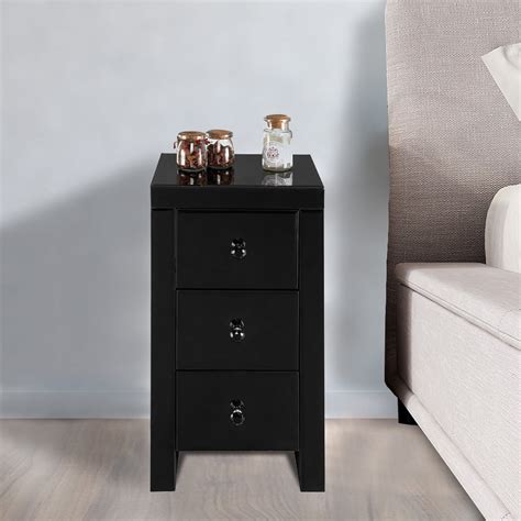 Nightstand, Black Nightstand for Bedroom, Mirrored Glass Bedside Table ...