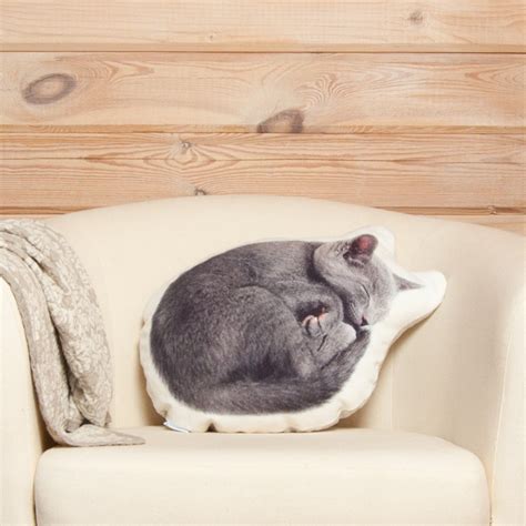 Cat Pillow Linen Decorative Pillow Grey Cat Shaped by Casacova