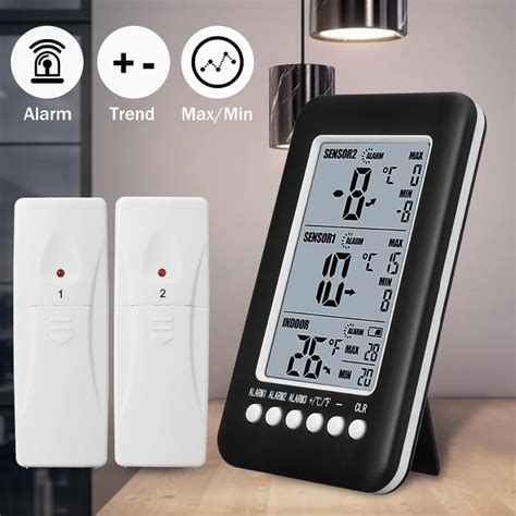 Digital Wireless Weather Station Thermometer hygrometer with 2 Indoor/Outdoor Wireless Sensors ...