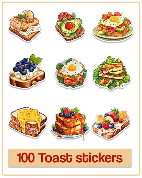 100 Toast Stickers - Digital Download - Printablesof