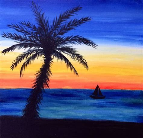 Easy Beach Sunset Paintings Peinture de la plage au coucher du soleil ... #beach #coucher #p ...