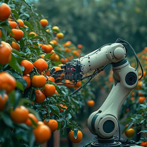 Robotic Harvest Technology Automates Agriculture As a Robot Arm Reaps Stock Illustration ...