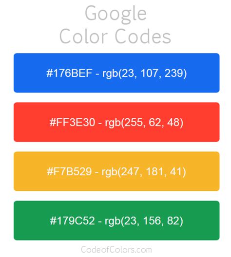 Google Colors - Hex and RGB Color Codes