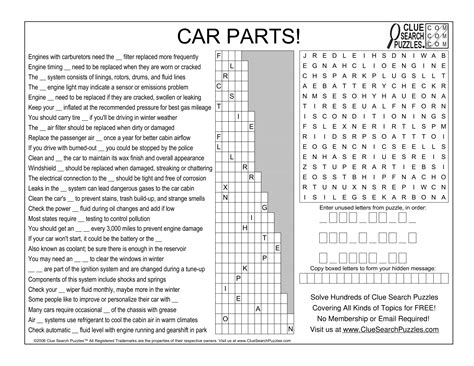 CAR PARTS TRIVIA QUIZ – Clue Search Puzzles