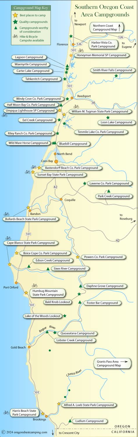 Oregon Coast Campground Map - Southern Half