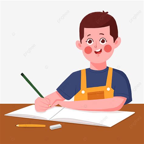 Boy Homework Clipart Vector, Little Boy Writing Homework Original Hand Drawn Cartoon, Boy, Task ...