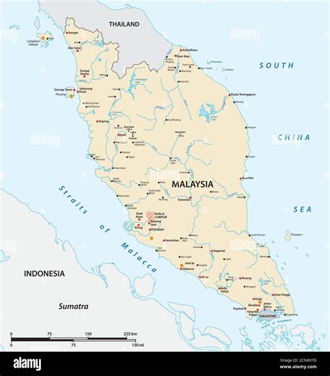 Vector map of the Malay Peninsula with main cities, Malaysia Stock Vector Image & Art - Alamy