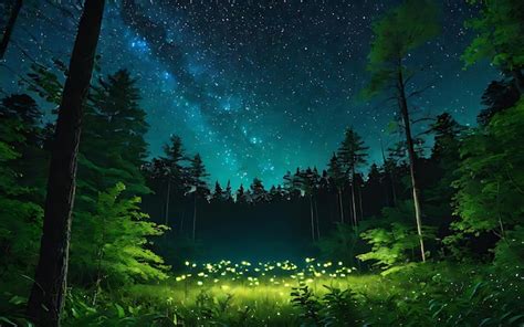 Premium AI Image | Fireflies in the Night Forest