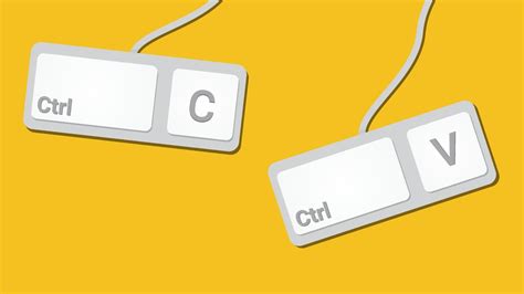 keyboard keys Ctrl C and Ctrl V, copy and paste the key shortcuts. Computer icon on yellow ...