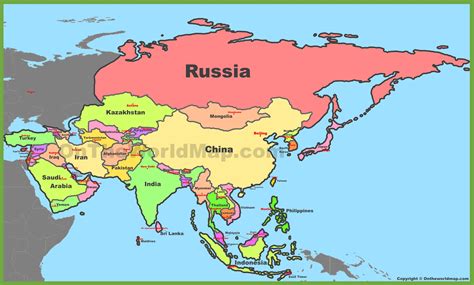 Map of Asia with countries and capitals